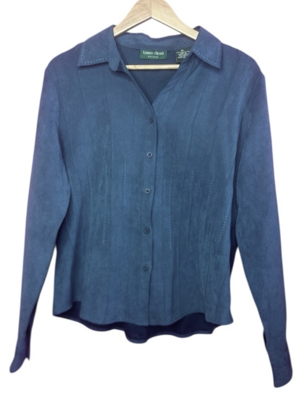 Lemon Grass Studio Cyan Faux Suede Button Down XL
